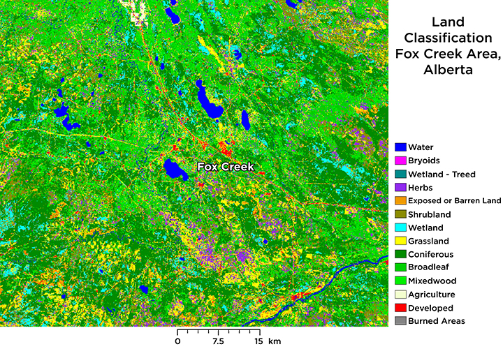 Map showing land classification in the Fox Creek area, Alberta.